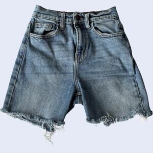 FashionNova High Waist Denim Shorts Medium Wash Raw Hem Cutoff Womens